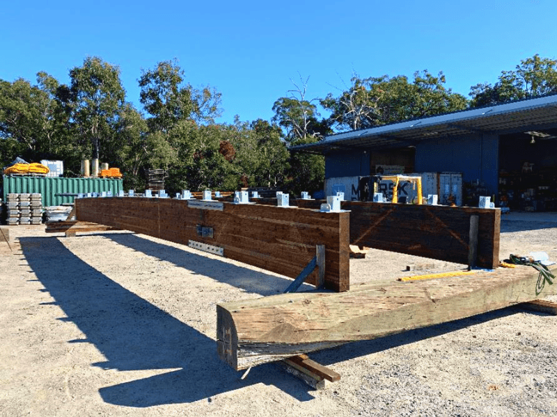 Footbridge being assembled in Timber Restoration Services Deception Bay yard