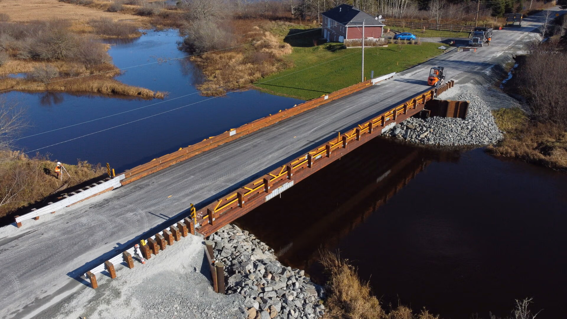 Aerial view of the completed Dillman Bridge