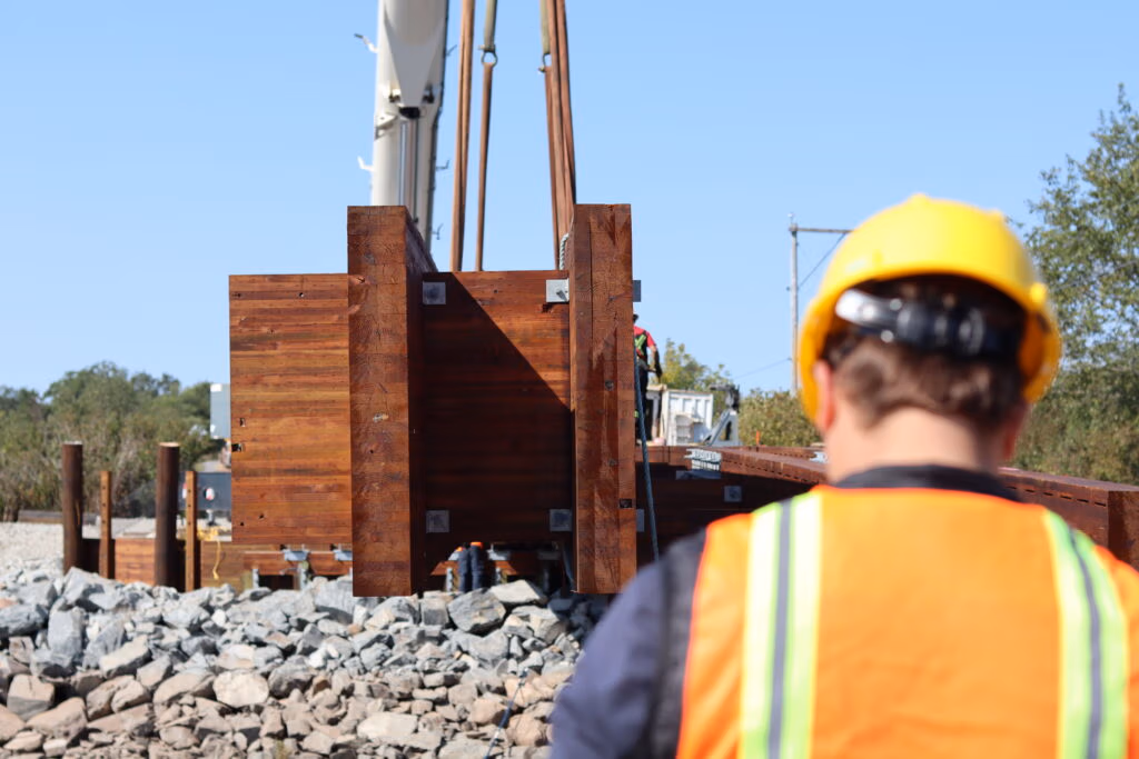 TRS crew member working on the Dillman Bridge structure