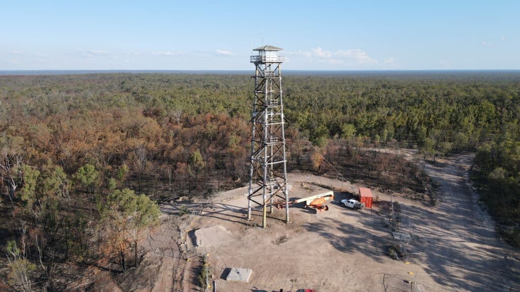 Aerial view of the completed Waaje Fire Tower
